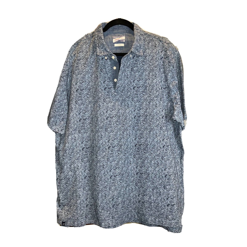 Johnnie-O Hangin Out Mens SS Polo Shirt Wave Pattern Blue Size XL